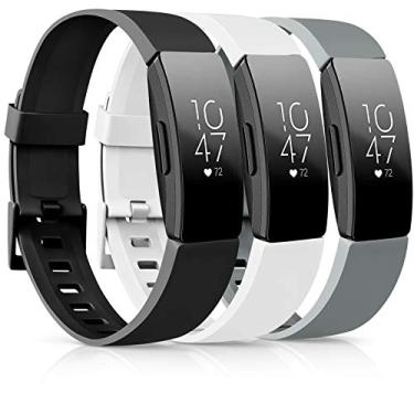 Imagem de [Pacote com 3] Pulseiras de TPU macias compatíveis com Fitbit Inspire HR/Fitbit Inspire/Fitbit Ace 2 pulseiras esportivas à prova d'água para Fitbit Inspire HR Fitness Tracker, 04 Black/Gray/White, Small