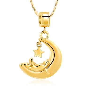 Imagem de Yinplsmemory Joias de cremação para animais de estimação, lua, gato, urna, cinzas, colar para mulheres, homens, memorial, cinzas, lembrança, joia memorial para gatos, S, Aço inoxidável, Sem Pedra