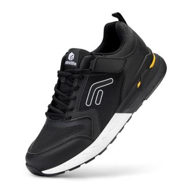 Imagem de FitVille Tênis de caminhada masculino de largura larga para diabéticos, ortopédico, gancho e laço, para fascite plantar de pés chatos - Rebound Core V7, Preto, 12 X-Wide