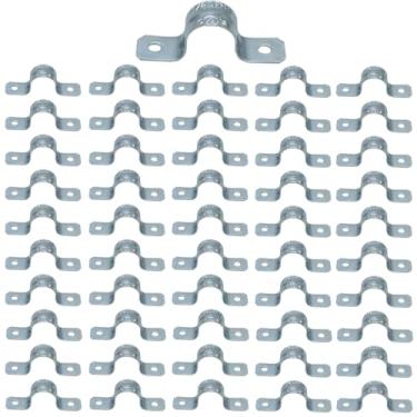 Imagem de Braçadeira de tubo de aço zincado, tubo rígido de aço, braçadeira de tubo de suporte U para cabo de furos, correias de conduíte elétrico (dois furos, 1/5.1 cm-50 peças)