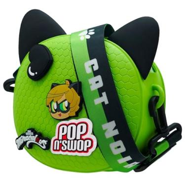 Imagem de Miraculous Ladybug – Bolsa Pop n' Swop para, com 4 emblemas de encaixe, alça e zíper, bolsa leve e durável à prova d'água (Wyncor), Verde, preto