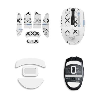 Imagem de NOUKAJU Fita de aderência de mouse para Razer Orochi V2, bordas curvas arredondadas, patins, kit de atualização de mouse profissional pré-cortado resistente ao suor autoadesivo (almofada de pé + fita