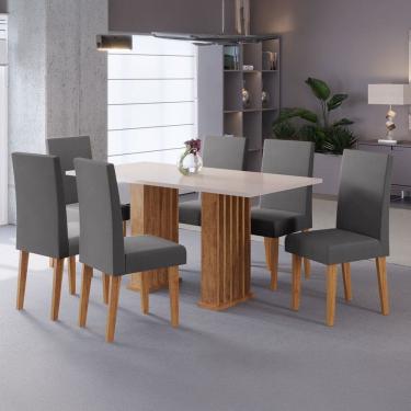 Imagem de Mesa de Jantar 6 Lugares Ripado Nicole Marrom/Blonde/Cinza - Pnr Móveis