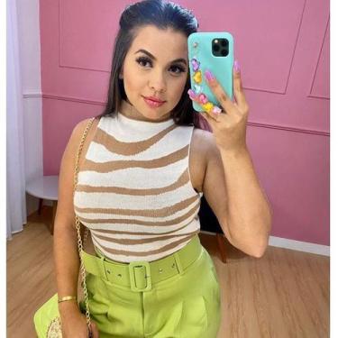 Imagem de Cropped tricot moda feminina - Felucca, Off-White com Dourada, Único