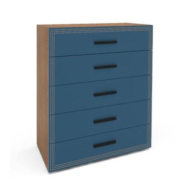 Imagem de Cômoda Valência 5 Gavetas Azul e Freijó - Modern