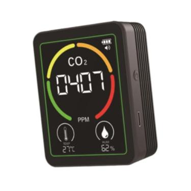 Imagem de Esquirla Detector de qualidade do ar, medidor de umidade, analisador de ar digital multifuncional, display em tempo real para armazém, hotel, cozinha e jardim, Preto
