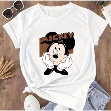Imagem de Camiseta Feminina T-Shirt 100 % Algodão Estampada Mickey Mouse Casual 