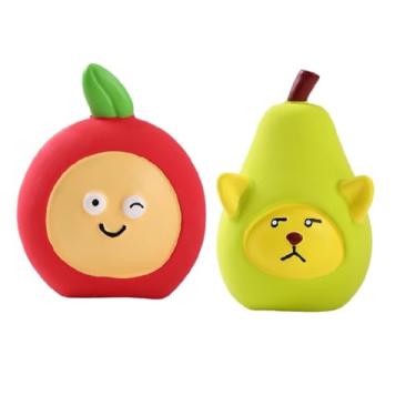 Imagem de SICOPEE Brinquedos fofos para cães que rangem, pacote com 2 brinquedos de borracha em forma de fruta, brinquedos interativos para animais de estimação (tomate e pera)