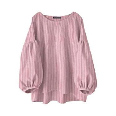 Imagem de Blusa Feminina Listrada Manga Longa - Gola Redonda Casual ZANZEA - Est