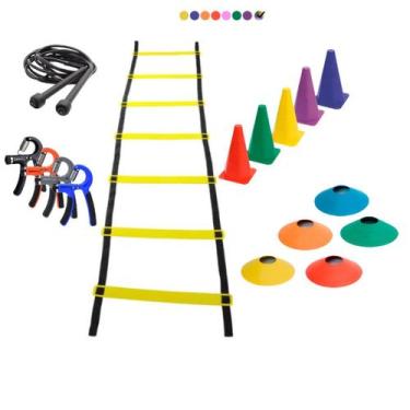 Imagem de Kit Treino Funcional Agilidade Escada 5 Cones 5 Chapéu Chinês + Corda 