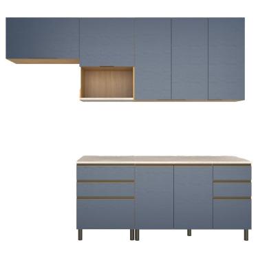 Imagem de Cozinha Completa Bartira Cristal Com 7 Portas, 5 Gavetas Lâmina De Mel/azul Royal