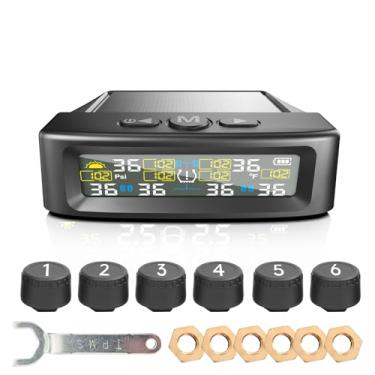 Imagem de Sistema de monitoramento de pressão de pneu RV, monitor de pressão de pneu alimentado por energia solar (TPMS) para RV, TPMS com 4 sensores e 5 modos de alarme, 2025 atualizado com visor LCD colorido