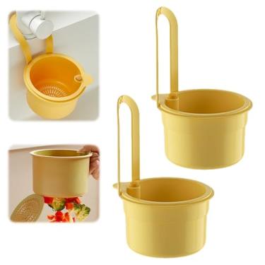 Imagem de Cesta de filtro de pia, cesta de filtro suspensa para torneira, coletor de resíduos de alimentos autolimpante, cesto de drenagem de cozinha de despejo automático (amarelo, 2 peças)
