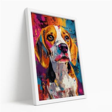 Imagem de Quadro Decorativo Beagle Com Moldura Cachorro Colorido Pop Art Decoração Moderna Parede Quarto Sala Pet Estiloso