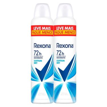 Imagem de Kit 2 Desodorante Antitranspirante Aerosol Feminino Rexona Cotton Dry 72 horas 250ml Leve Mais Pague Menos