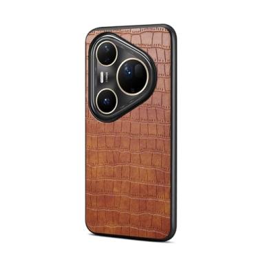 Imagem de HAOMRIYL Capa de couro para Huawei Pura 80 Ultra/80 Pro+/80 pro/80, capa com padrão de crocodilo retrô proteção para câmera à prova de choque capa fina, marrom, 80 Pro+