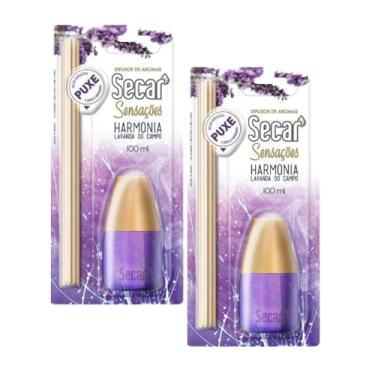Imagem de 2 Aromatizador Secar Harmonia Lavanda 100ml Difusor Varetas Quarto Sala Banheiro Clínica Escritório Aromaterapia Óleos Essenciais Terapia