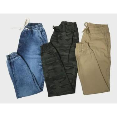 Imagem de Kit 3 Peças Calça Joguer Sarja Masculina Bege Camuflada - Apollogy, 46