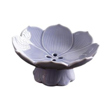 Imagem de Fenteer Tigela de cerâmica para servir salada, prato de lótus com dreno, suporte decorativo para fruteira, para decoração de centro de mesa