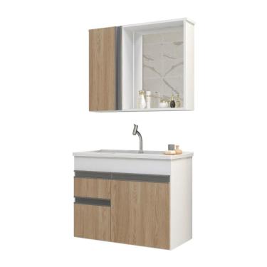 Imagem de Gabinete Armario Para Banheiro Firenze com Espelheira e Cuba