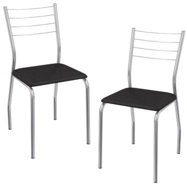 Imagem de Kit 2 Cadeiras Cromada Sala Jantar 2C140CR Corino Kappesberg Preto
