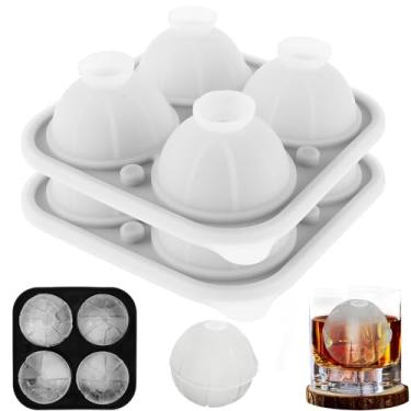 Imagem de 2 moldes de gelo esféricos com tampa, formas de bola de gelo de silicone fáceis de liberar, sem BPA, bandeja de cubo de gelo resistente à temperatura, molde de bola de gelo esférica à prova de
