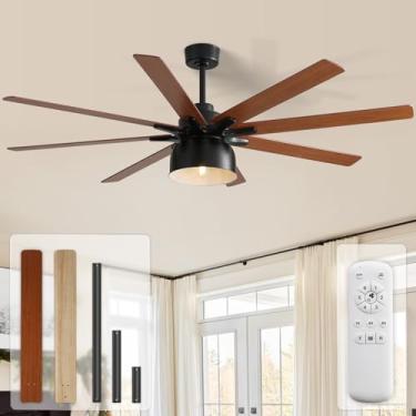 Imagem de Sofucor Ventiladores de teto com luzes, ventilador de teto de fazenda de 166 cm com luz e controle remoto, ventilador de teto enjaulado com motor CC reversível de 6 velocidades, acabamento duplo de 8