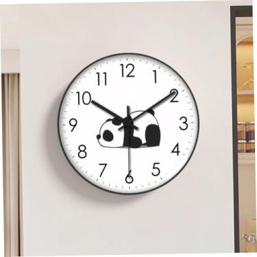 Imagem de Relógio de parede, relógio moderno decorativo panda fofo de 20 cm, operado por bateria, silencioso, redondo, decoração de parede para quarto, cozinha, sala de estar, escritório| Branco