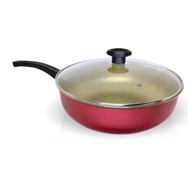 Imagem de Frigideira funda alta wok antiaderente n 26 cereja com bege tampa de v