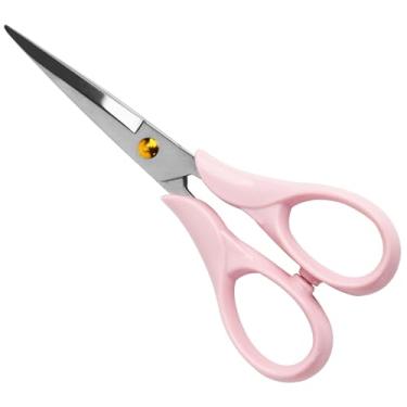 Imagem de Creechwa Tesoura dourada, lâmina de aço inoxidável com cabo de acrílico, tesoura multiuso para escritório, escola, casa, tesoura de tecido, tijeras (16 cm rosa)