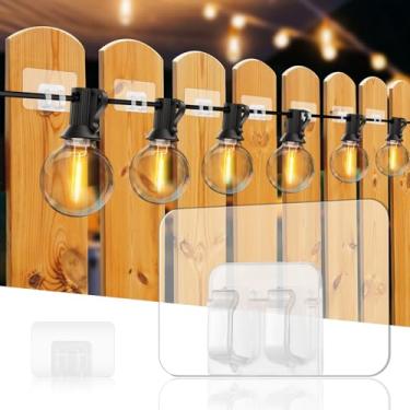 Imagem de Ganchos para luzes de corda ao ar livre, ganchos de comando clipes de cabo resistentes com tiras adesivas à prova d'água para pendurar luz de Natal resistente a UV, suporte de arame para decoração de