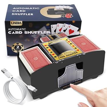 Imagem de Lineba Baralhador de cartas automático com 2 baralhos, alimentado por USB-C/bateria para jogos de cartas UNO Poker Home
