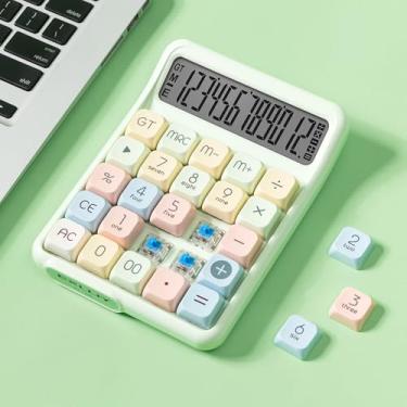 Imagem de Exlliy Calculadora de interruptor mecânico, visor LCD grande de 12 dígitos, botões grandes, teclado mecânico real, calculadora de mesa para escritório e estudo