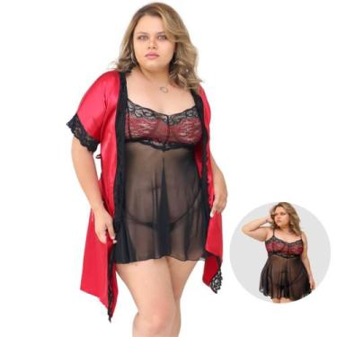 Imagem de Kit C/ Robe De Cetim E Camisola De Tule Com Amarração Atrás - Sou Gata