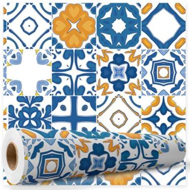 Imagem de Papel De Parede Para Cozinha Azulejo Autoadesivo Português 10mx47cm - 