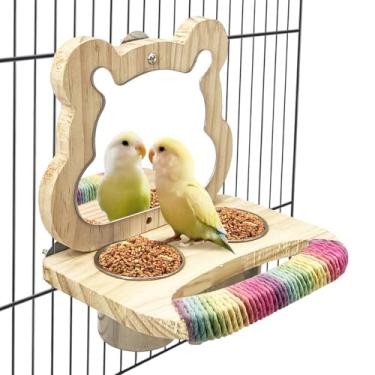 Imagem de Tfwadmx Copos de alimentação de madeira, papagaio, pássaros, pequenos pratos, tigelas de aço inoxidável, tigelas de água com suporte para alimentos, calopsitas, periquitas, periquitas, periquitos
