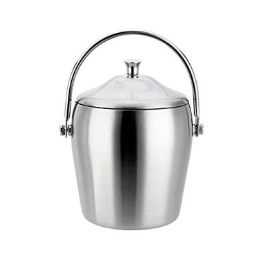 Imagem de Balde de gelo para festas Balde de gelo de aço inoxidável de camada dupla com tampa selada para armazenamento de alimentos e bebidas Balde de gelo com barra de alça para coquetel, barril de cerveja