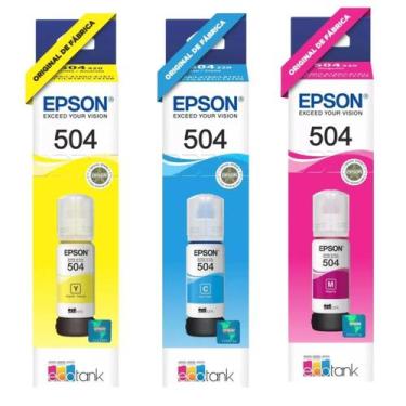Imagem de Kit Refil Garrafa De Tinta T504 Epson 3 Unidades Coloridas