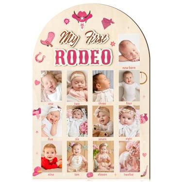 Imagem de R HORSE Quadro de moldura My First Year, decoração de aniversário de vaqueira ocidental 3D, quadro de madeira, moldura de bebê primeiro ano, marco de 12 meses, presente de decoração de quarto de bebê