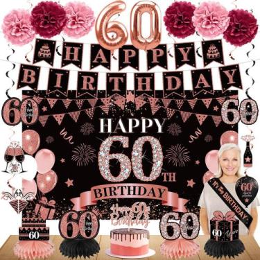 Imagem de Kit de decoração Eucutur 60th Birthday para mulheres em ouro rosa 42 u