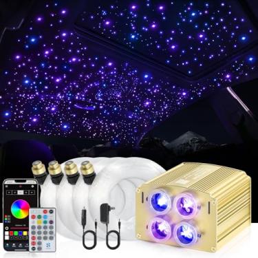 Imagem de 4 cores 32W Twinkle Car Starlight Headliner Kit 600 peças x 0,1 x 4 m com controle remoto APP e RF, luzes de teto de fibra óptica RGBW, luzes de teto de 4 portas com motor ativado por som para home