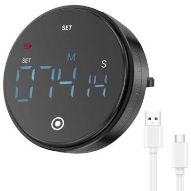 Imagem de Temporizador de cozinha digital magnético recarregável, temporizador de contagem regressiva magnético com visor LED grande, fácil de usar para crianças e idosos, ideal para cozinhar fitness e uso no