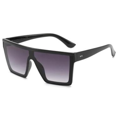 Imagem de Óculos de sol vintage grandes, feminino, degradê, masculino, punk, popular, luxuoso, colorido, uv400 (preto-cinza)