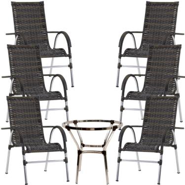 Imagem de 6 Cadeiras Vênus em Alumínio e Mesa Sem Tampo Tramado para Jardim e Piscina