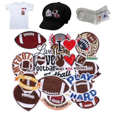 Imagem de 15 peças de adesivos de futebol de ferro, aplique bordado esportivo de rúgbi, adesivos misturados de futebol americano, adesivos de transferência de calor para chapéu, mochila, calças, jeans, roupas