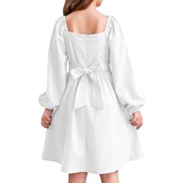 Imagem de Vestido blibean Girls Puff de manga comprida Flare Ruffle branco 10-11