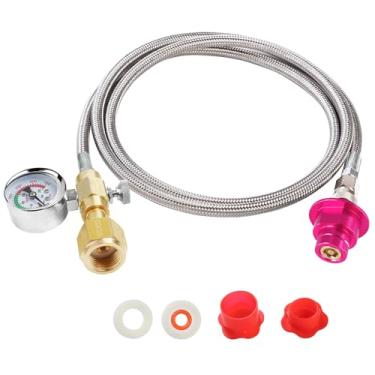 Imagem de GURUDAR Adaptador direto de tanque de CO2 de CO2 com mangueira de aço inoxidável de 152 cm, cartuchos de CO2 CGA320 para água com gás e refrigerante, conector direto para Terra DUO Art Gaia Aqua Fizz