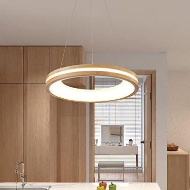 Imagem de Lustre de LED em formato de anel, estilo japonês moderno, pendente circular regulável, para cozinha, ilha, sala de estar e jantar, luminária de teto contemporânea, 50x50x6 cm (20x20x2 polega