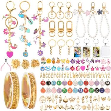 Imagem de Namifin Kit de fabricação de chaveiros de 384 peças com pingentes e clipes de chaveiro - berloques de bolsa DIY, chaveiros de pérolas, chaveiros fotográficos, presentes personalizados para amigos e