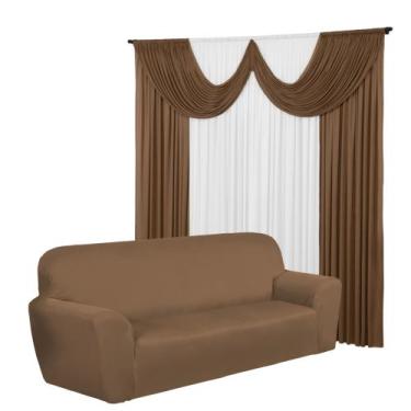 Imagem de Kit Cortina Paris 2 Metros + Capa de sofá Avulsa De 4 Lugares Malha Ge